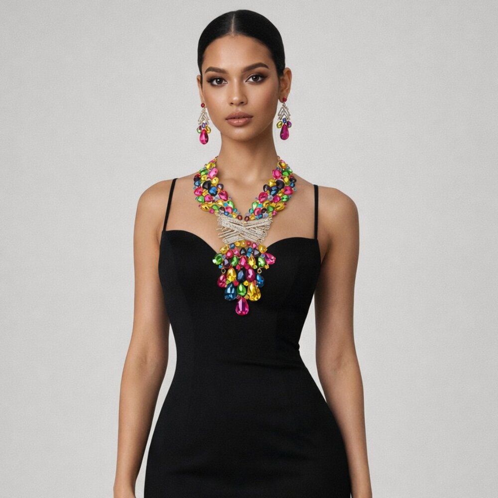 Couture Multicolor Crystal Statement Necklace & Earring Set